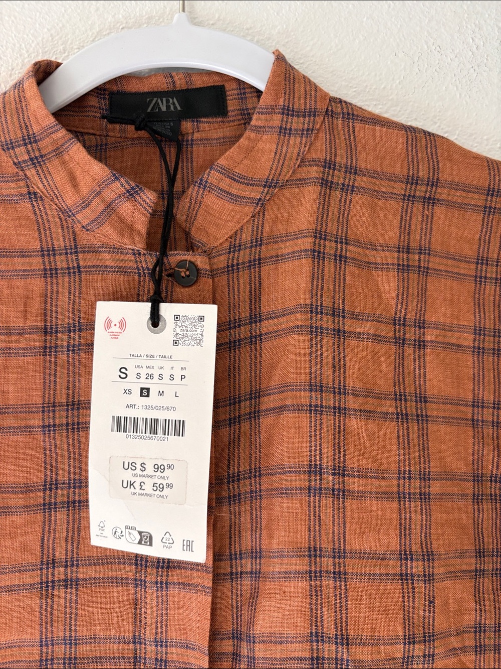 NWT Zara Checked Linen Shirt ZW Collection - Picture 8 of 11
